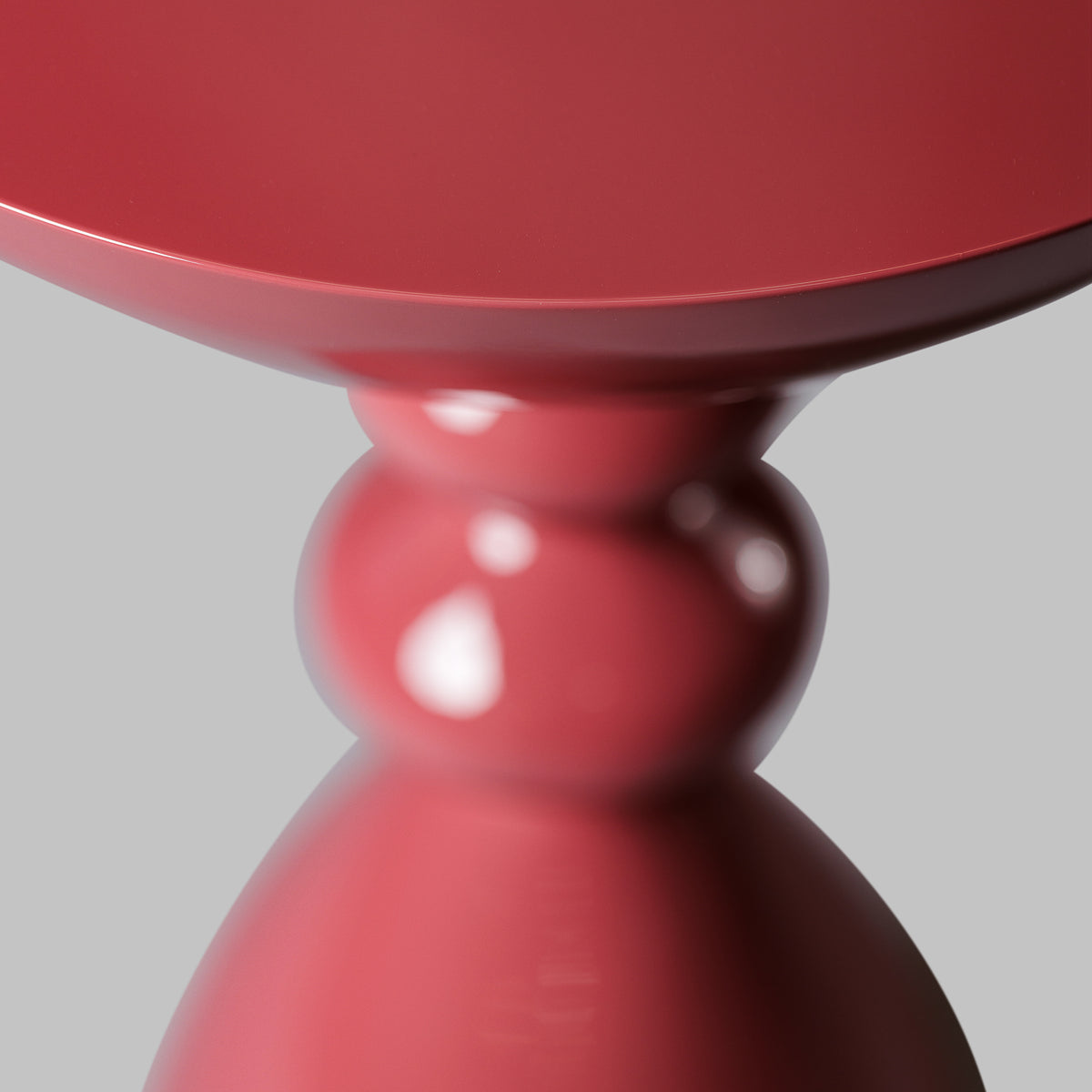 Close up of Modern Raspberry High Gloss Lacquer Finish Snap Side Table