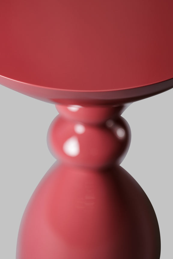 Close up of Modern Raspberry High Gloss Lacquer Finish Snap Side Table