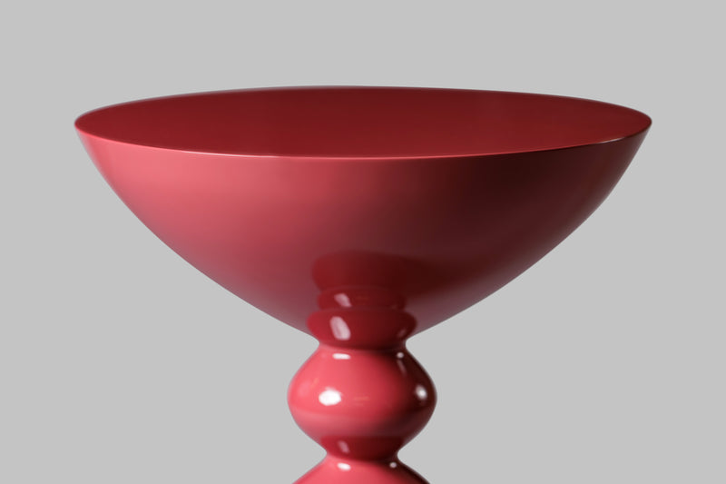 Close up of Modern Raspberry High Gloss Lacquer Finish Snap Side Table