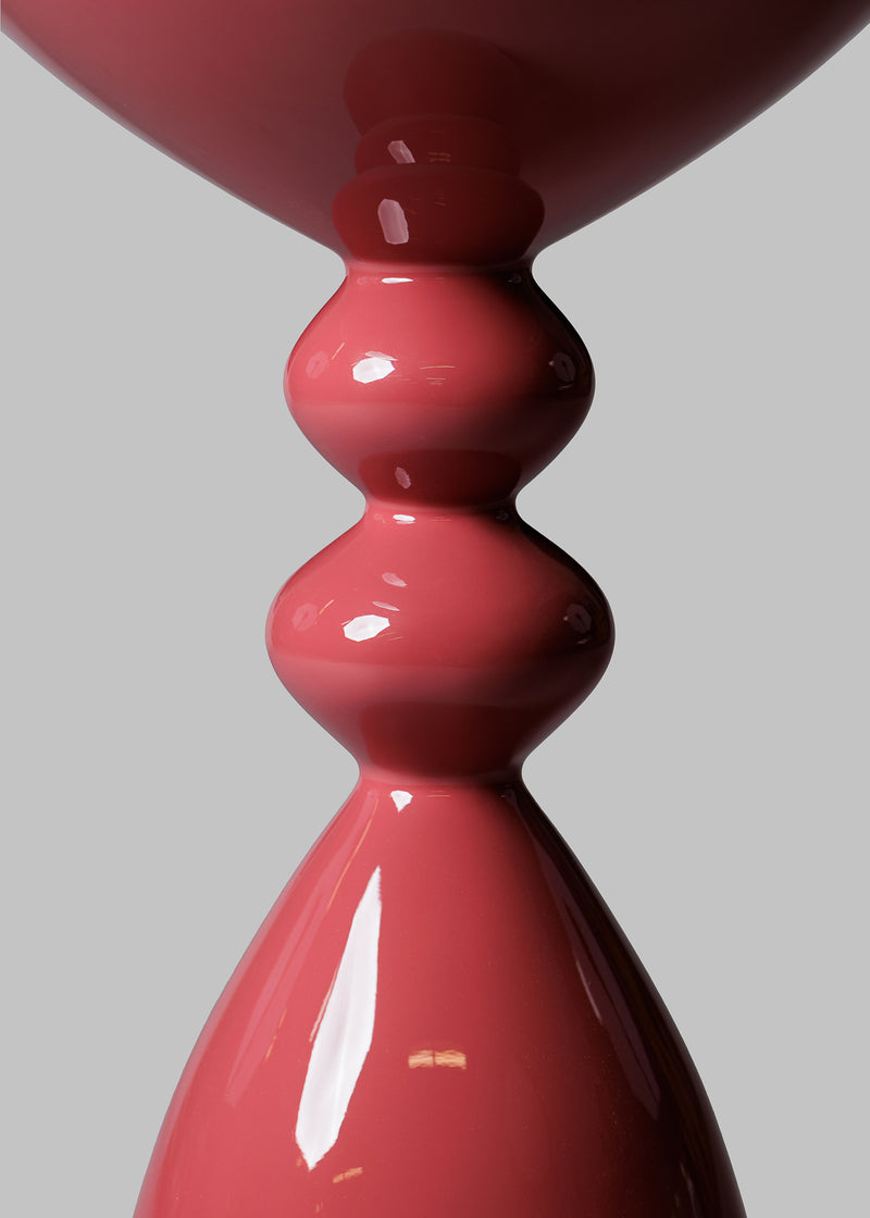 Close up of Modern Raspberry High Gloss Lacquer Finish Snap Side Table