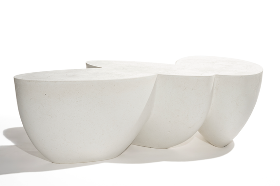 Modern concrete bench with a white background
