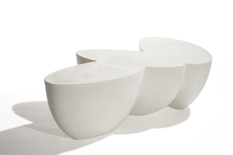 Modern concrete bench with a white background
